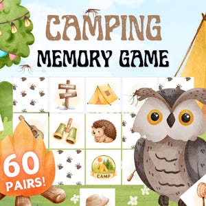 Jeu de mémoire de camping imprimable - Activité d'association amusante pour les enfants (120 cartes, téléchargement immédiat, PDF)