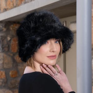 Elegant Cozy Faux Fur Hat Black Soft Warm Winter Hat Adjustable