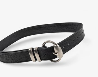 Black Leather Belt With Silver Buckle and Dual Keepers  display picture 2