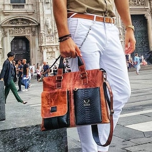 Porte-documents en cuir marron avec détails noirs - L'élégance classique rencontre la fonctionnalité moderne
