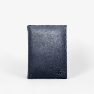 Elegante cartera de piel azul marino RFID para hombre