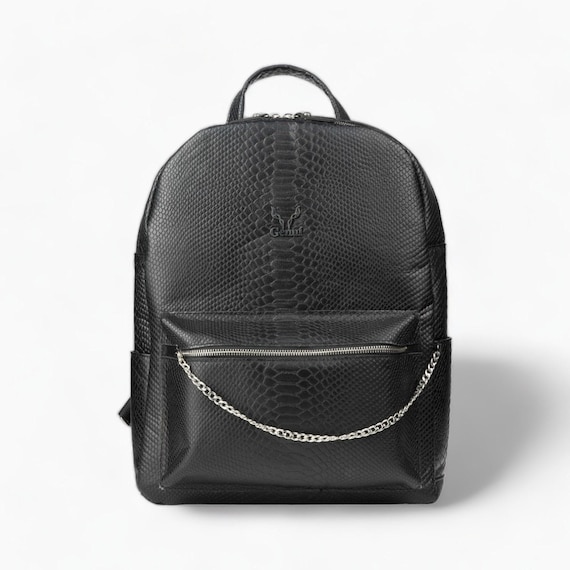 chain backpack leather black Real Black Leather Backpack With Chain - A Stylish and Functional Accessory
