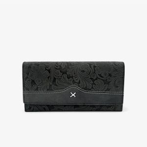 Carteira feminina de couro preto - Design elegante e recursos práticos