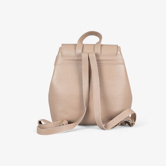 Taupe Textured Leather Backpack Like New TL Bag Small Leather Backpack Taupe TL142178 main image 4