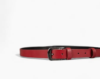Red Genuine Leather Belt for Women - Bold and Elegant