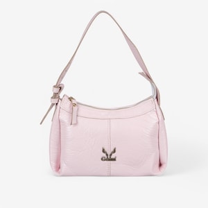 Pink Embossed Leather Shoulder Bag with Gold Details – Handcrafted Feminine Charm