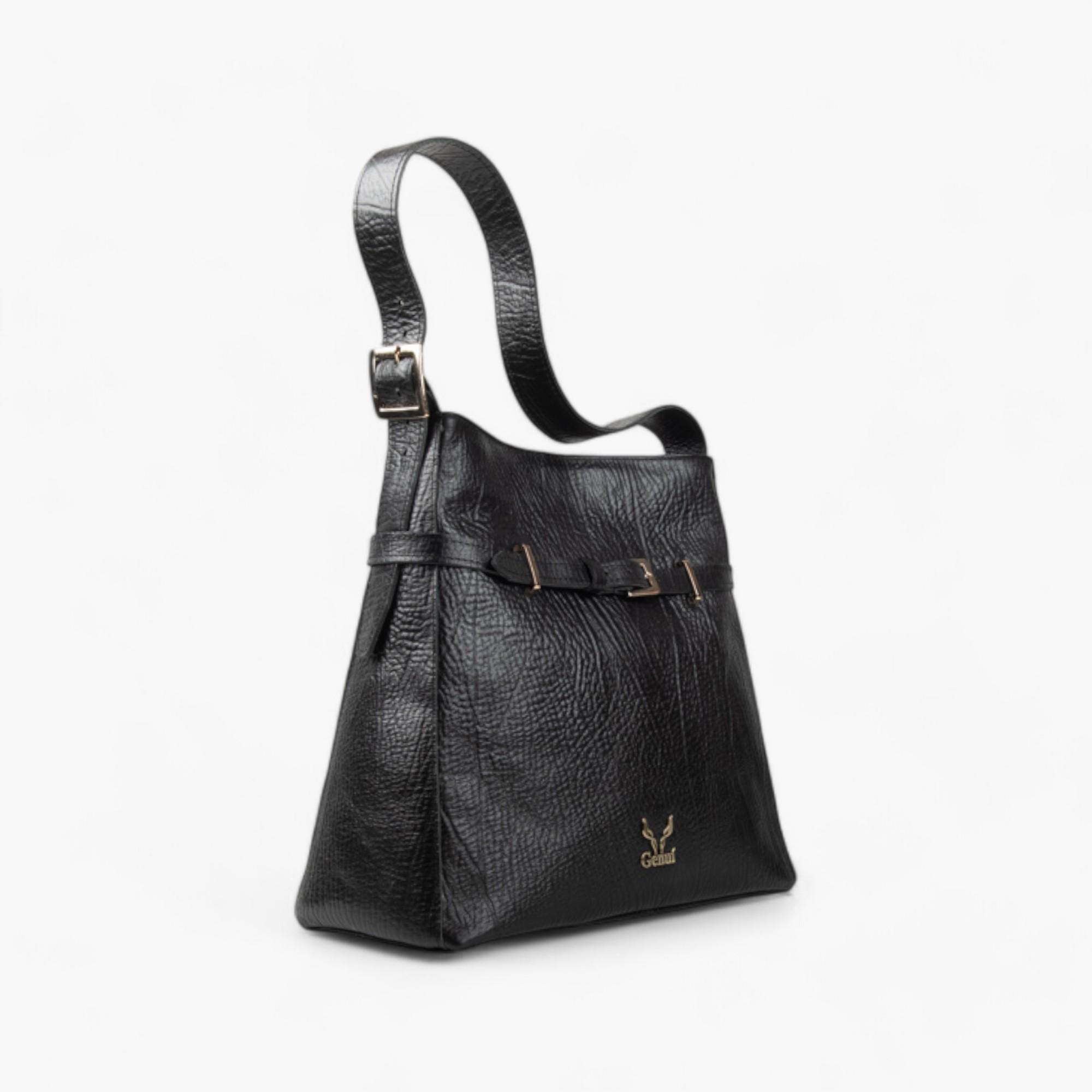 【DISCERNMENT】Lapa leather belt shoulder bag Black Leather Shoulder Bag With Decorative Belt – Timeless