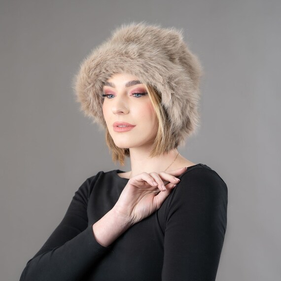 Elegant Cozy Faux Fur Hat Beige Soft Warm Winter Hat - Etsy display picture 2