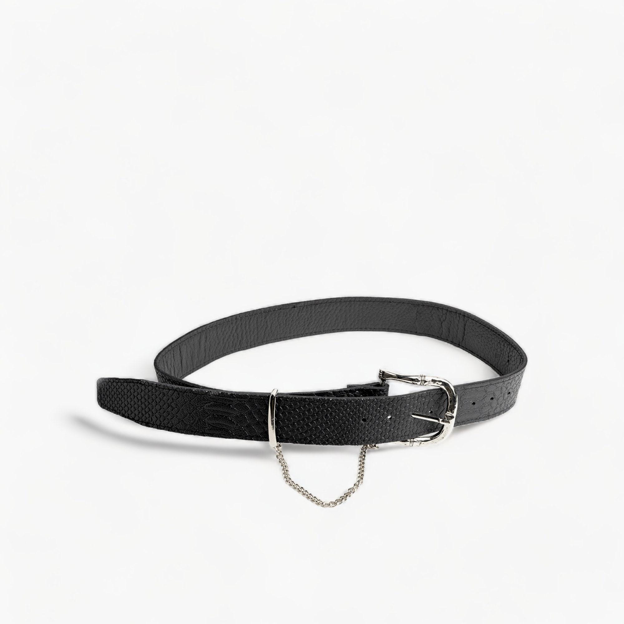 Black Leather Belt With Silver Chain - Distinctive Design  display picture 3