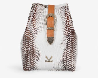 White Leather Backpack - White Textured Design