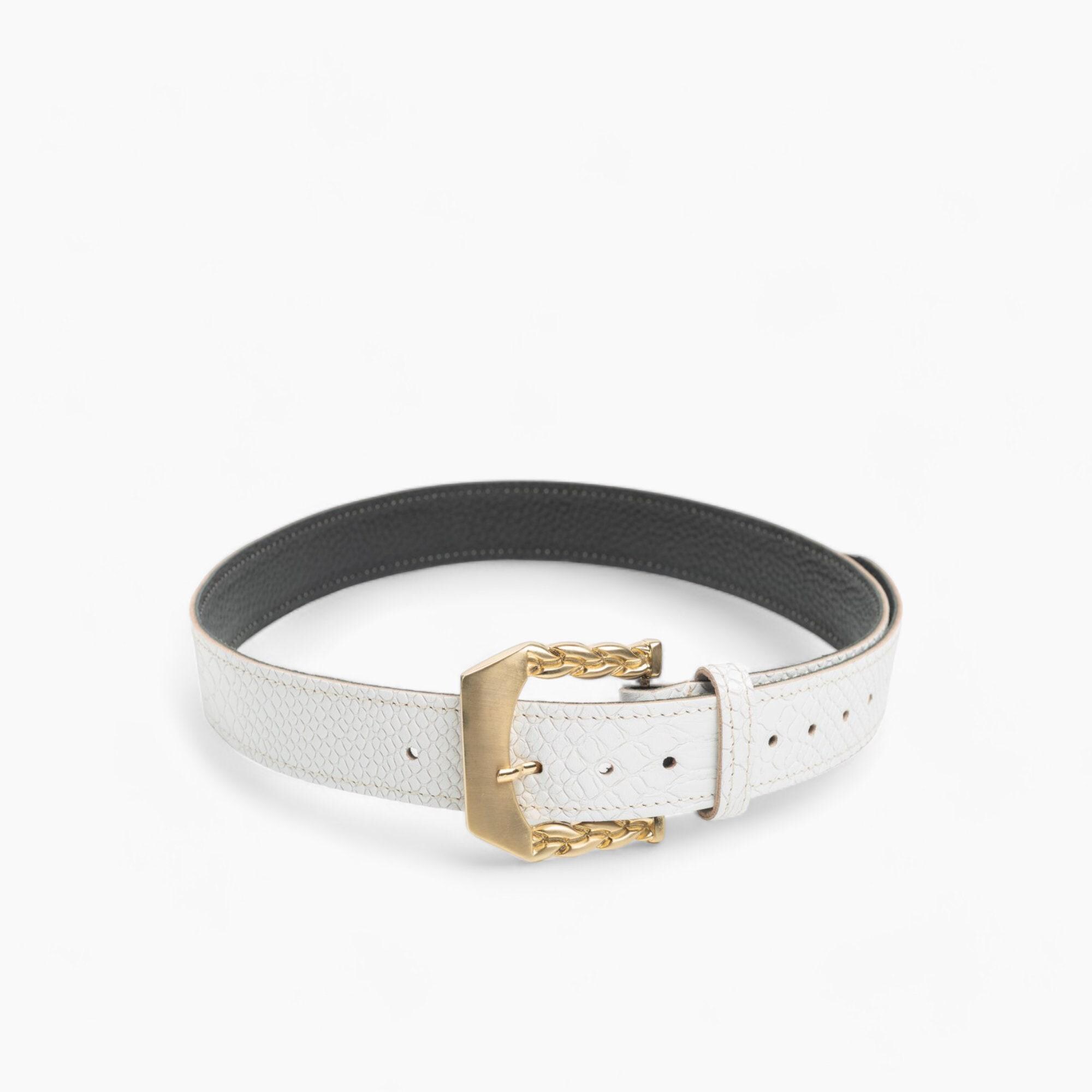 COPY - Elegant White Leather Belt with Gold Buckle Aura Belt - White Semi Patent with Gold Buckle | Coldfire main image 3