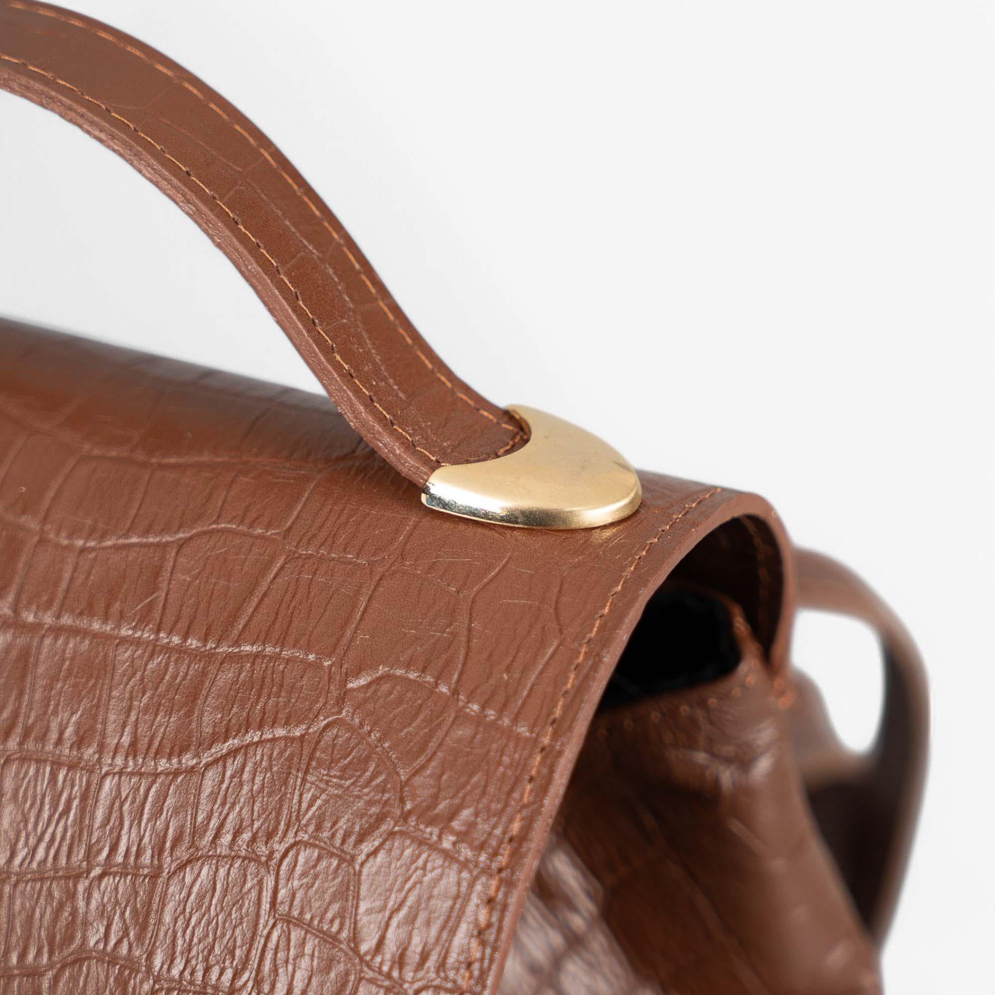 Brown Leather Backpack with Classic Design and Flap Closure Vintage Grey and Brown Leather Flap Top Backpack - Leather  main image 3