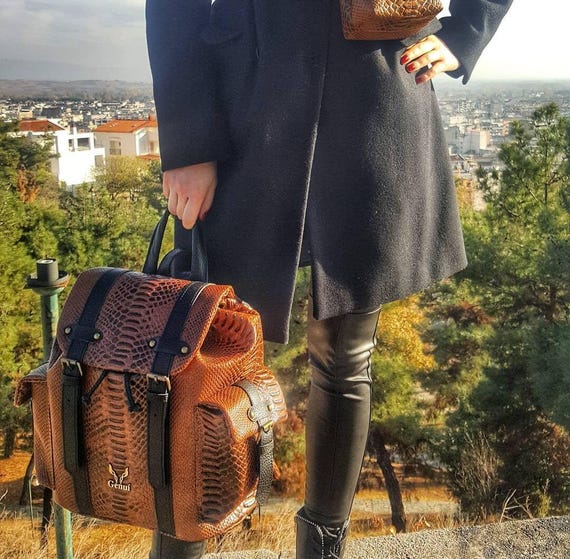 Tan Leather Backpack With Textured Finish – Unisex  display picture 2