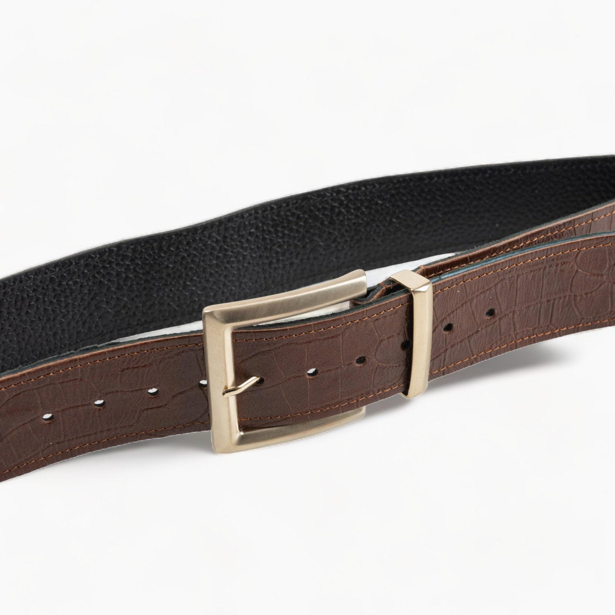 Brown Leather Belt With Square Gold Buckle - Etsy display picture 2