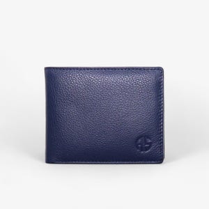 Elegante cartera de piel azul marino RFID para hombre