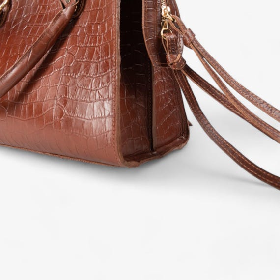 Croc-embossed Brown Leather Shoulder Bag - Luxurious and  display picture 2