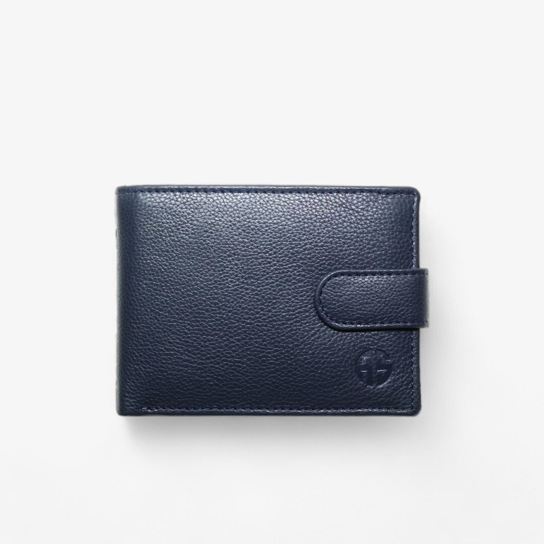 Navy Blue RFID Leather Wallet With Secure Closure for Men - Etsy