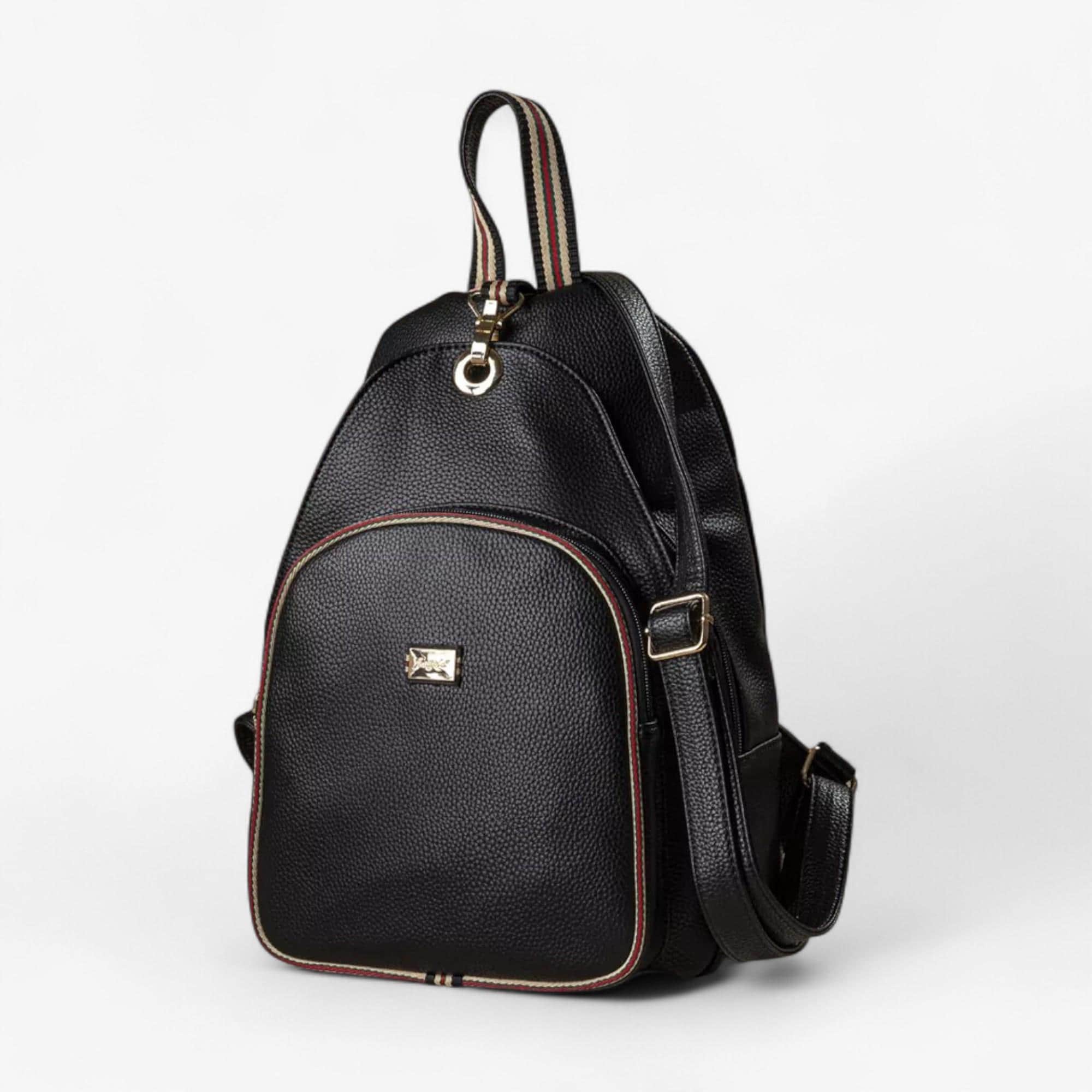 black faux leather backpacks Multi-pocket Soft Faux Leather Backpack With Casual Logo – Everyday Comfort
