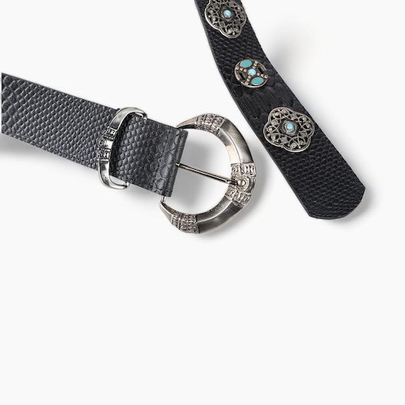 Genuine Leather Belt With Metallic Details and Decorative 