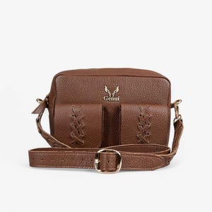Brown Leather Shoulder Bag with Pockets - Handmade Elegance & Functionality