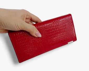 Red Leather Wallet for Women – Elegant Long Design with Gift Box & Card Slots