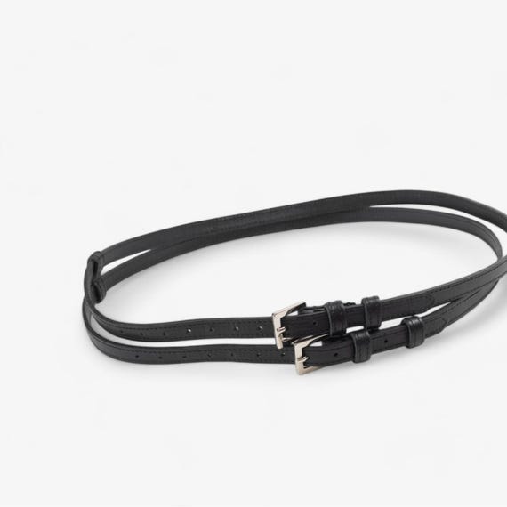 Double Black Leather Belt With Nickel Buckles – Bold  display picture 2