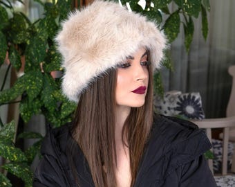 Elegant Cozy Faux Fur Hat Light Beige Soft Warm Winter Hat  display picture 3