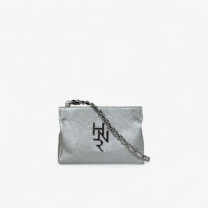 Silver Synthetic Leather Small Crossbody Bag With Woven Chain Strap