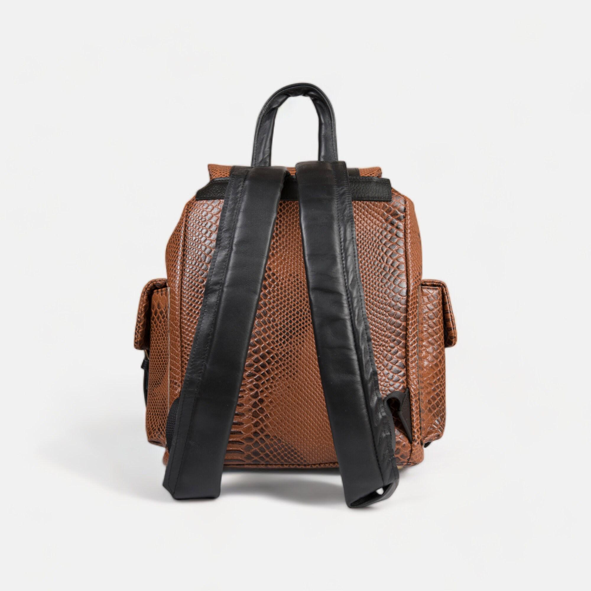 Tan Leather Backpack With Textured Finish – Unisex  display picture 3