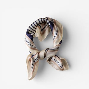 Beige Square Scarf With Silky Feel Lightweight Pattern Hair Neck Bag