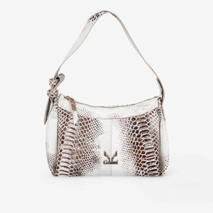Weiße geprägte Leder Umhängetasche mit goldenen Details - Handgefertigte Raffinesse