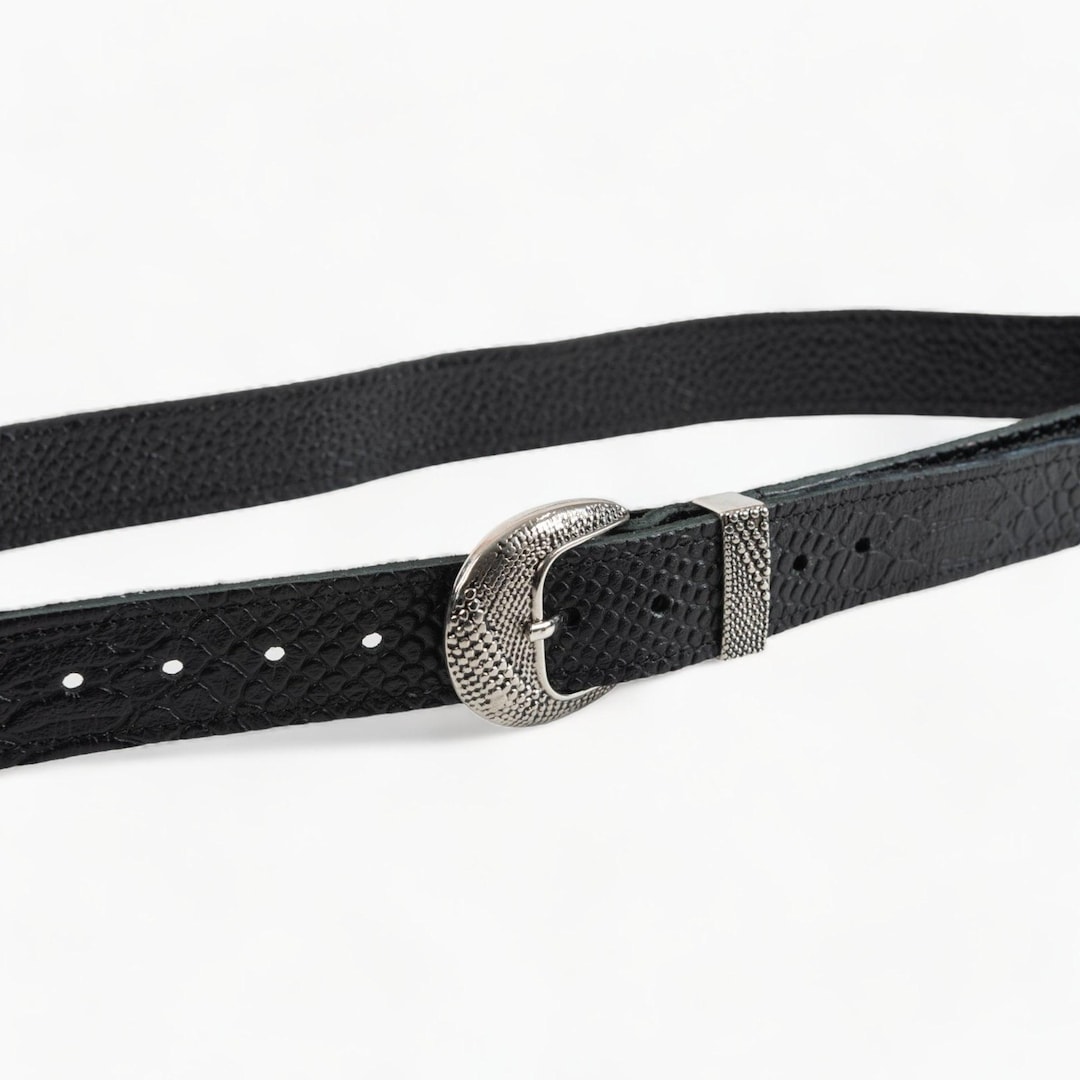 Silver and Black Leather Belt