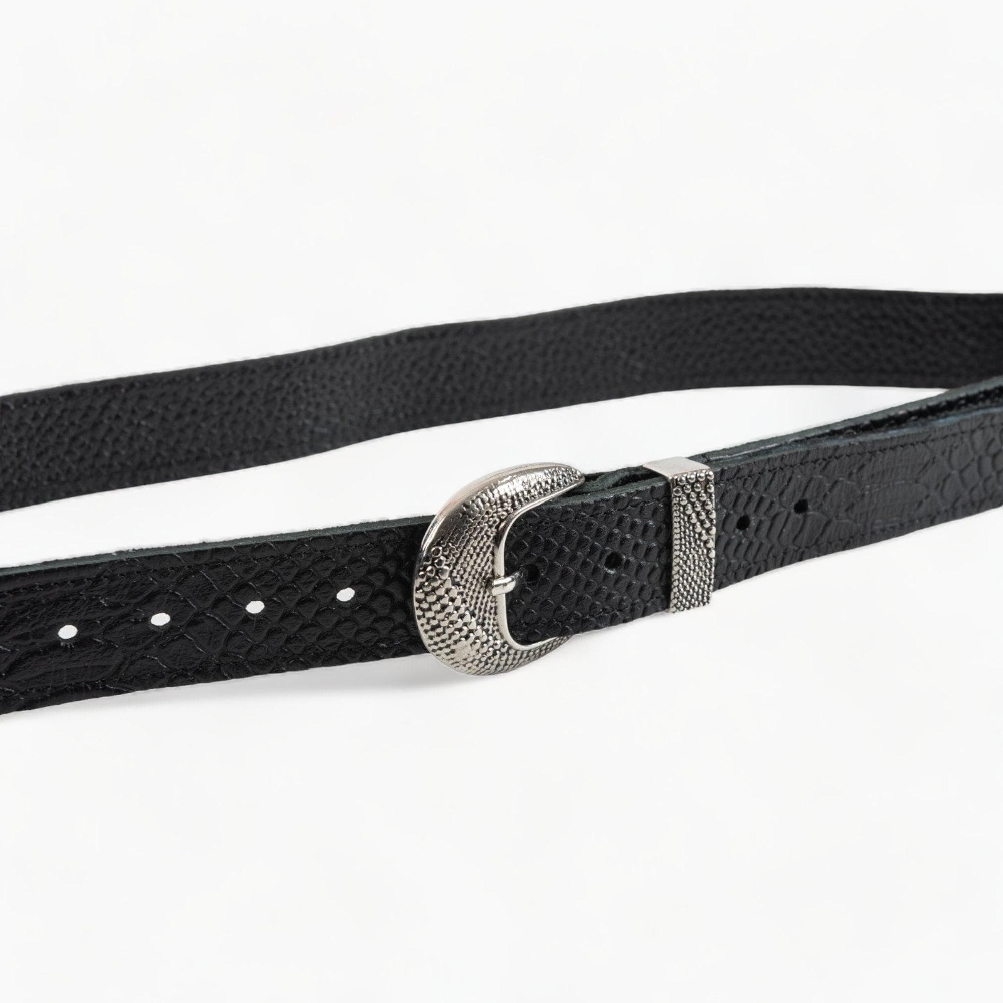 Elegant Black Leather Belt with Silver Accent Buy Black Western Belt Womens | 1 inch Antique Silver Buckle  main image 3