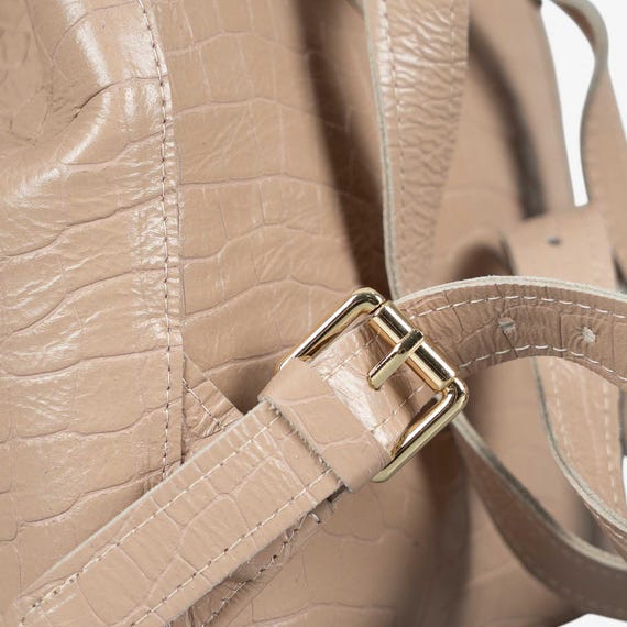 Taupe Textured Leather Backpack Like New Taupe leather backpack - Made in Italy main image 4