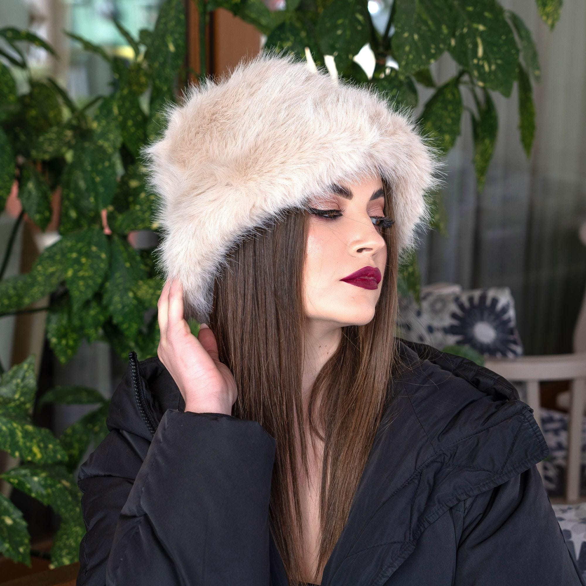 Elegant Cozy Faux Fur Hat Light Beige Soft Warm Winter Hat 