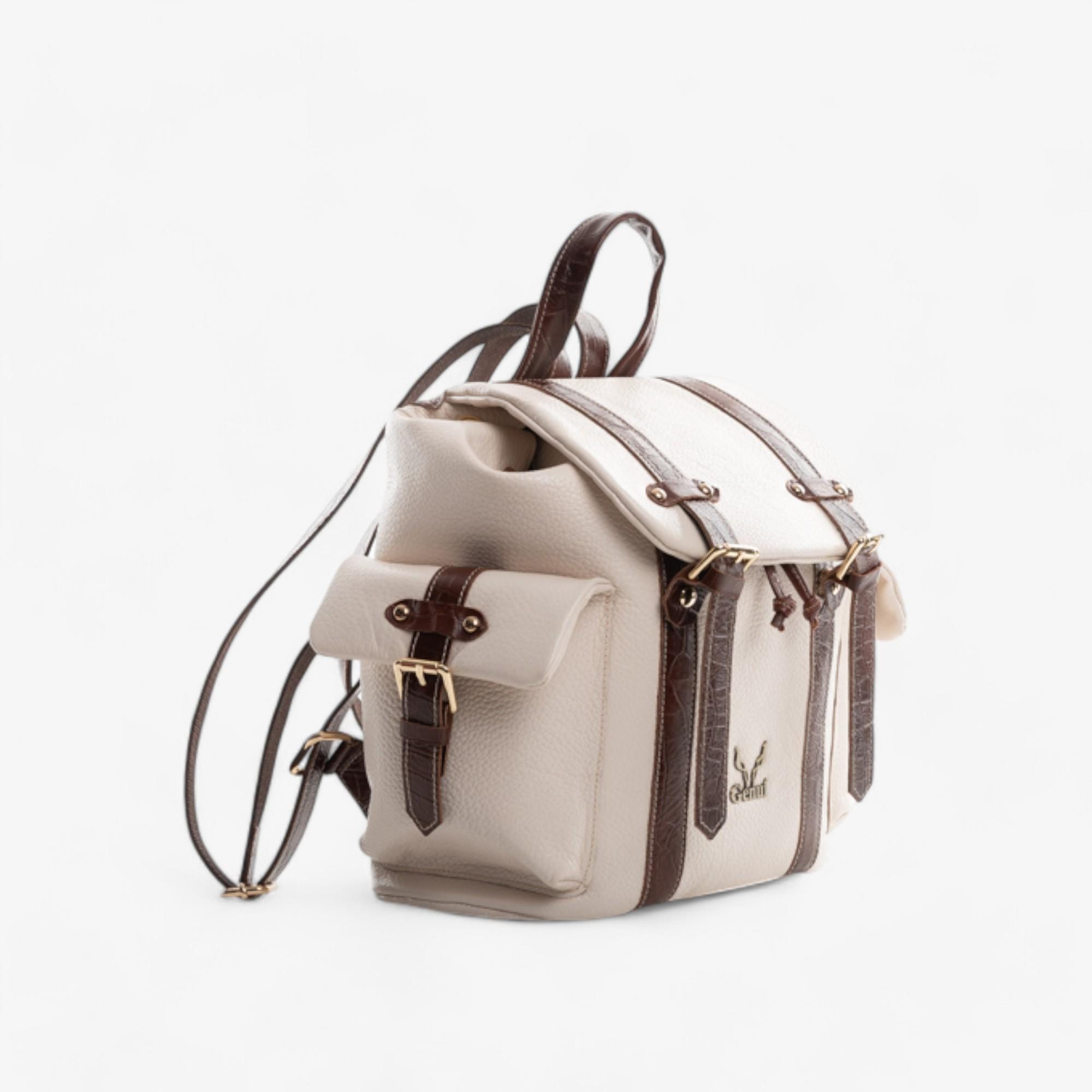 cream brown leather backpack Italian City five insulated bottle pockets Tod's Cream Backpack Textile Fibers,