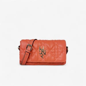 Salmon Orange Crossbody Bag With Quilted Flap And Elegant Shape