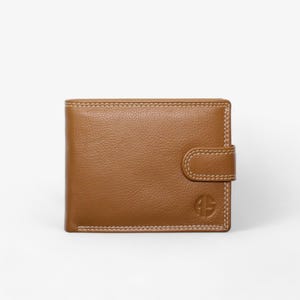 Portefeuille en cuir RFID beige de qualité supérieure avec fermoir à pression sécurisé