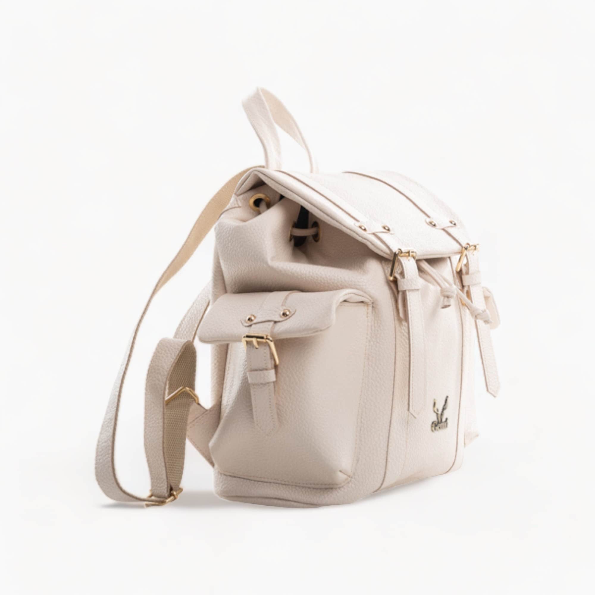 Beige Leather Backpack With Gold Details - Elegant and  display picture 3