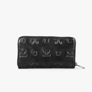 Grand portefeuille en cuir noir avec texture en relief - spacieux, fait main et zippé