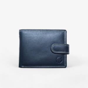 男性用、安全な留め具付き、ネイビーブルー RFID レザーウォレット