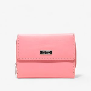 Elegante cartera de cuero RFID rosa claro para guardar objetos esenciales de forma segura