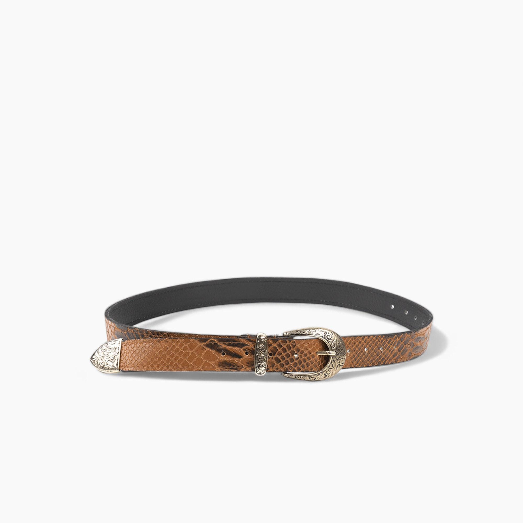 Classic Brown Leather Belt With Ornate Gold Buckle - A  display picture 1