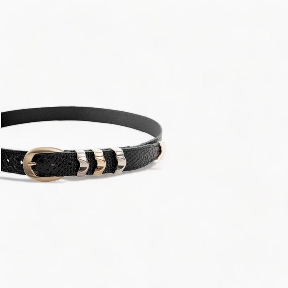 Real Black Leather Belt with Metallic Details - Elegant Design and Superior Craftsmanship
