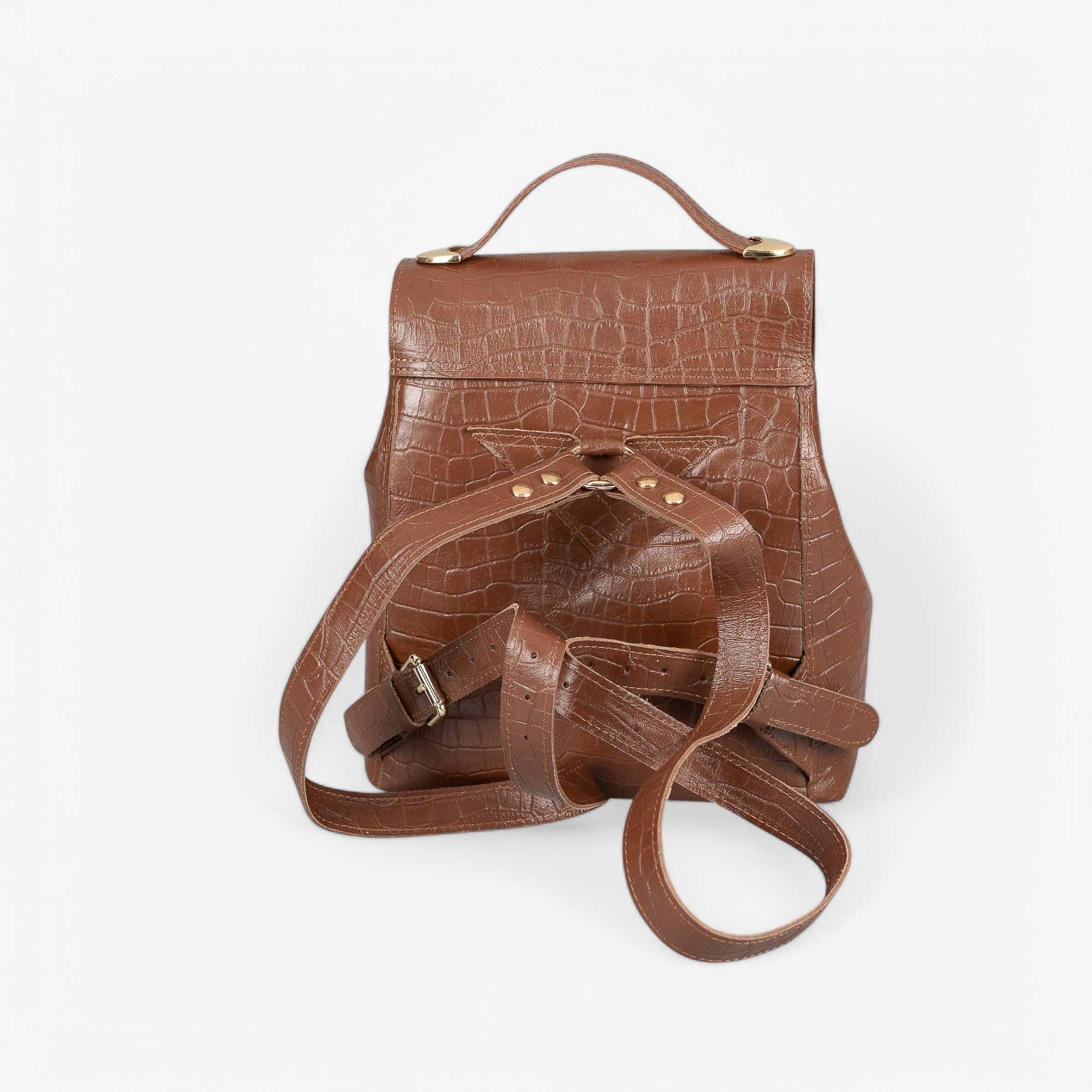 Brown Leather Backpack With Flap Closure - Handcrafted  display picture 1