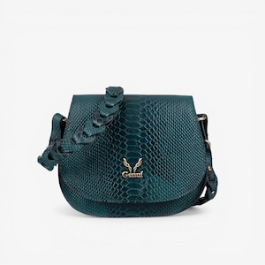 Borsa a tracolla verde con catena in pelle, elegante borsetta