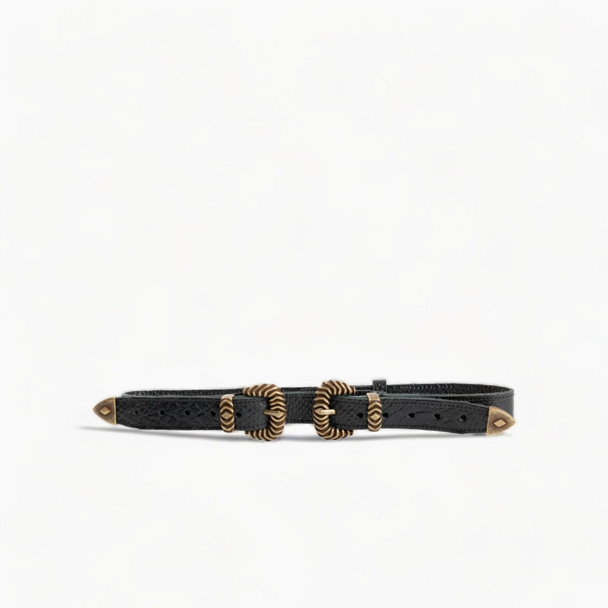 Black Leather Belt With Double Bronze Buckle - A Blend of  display picture 1