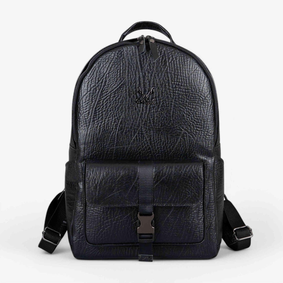 【A LEATHER】LARGE DAYPACK SMOOTH BLACK Extra Large Black Leather Backpack for Travel and Work