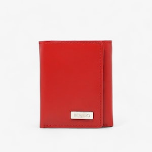 Cartera compacta de cuero rojo RFID para guardar objetos esenciales de forma segura