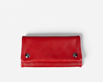 Red Leather Tobacco Pouch Handmade Fold Over Tobacco Case For Men